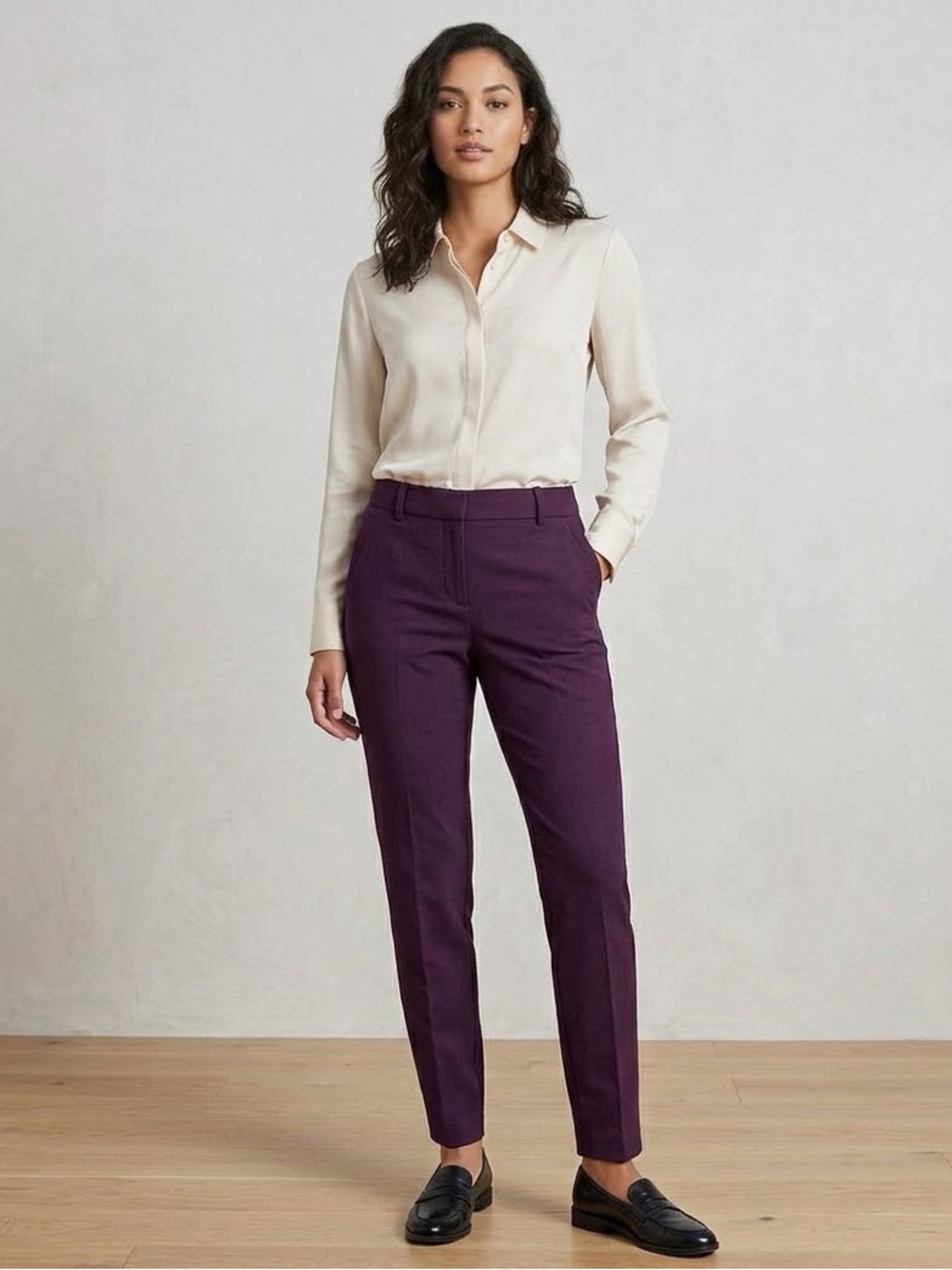 Ann Taylor LOFT Women's 6 Julie Purple Wool Straight Trouser Dress Pants S